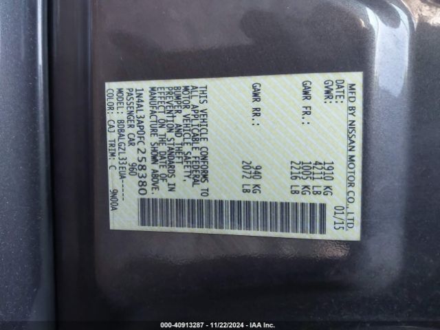 1N4AL3AP0FC258380 Nissan Altima 2.5 S