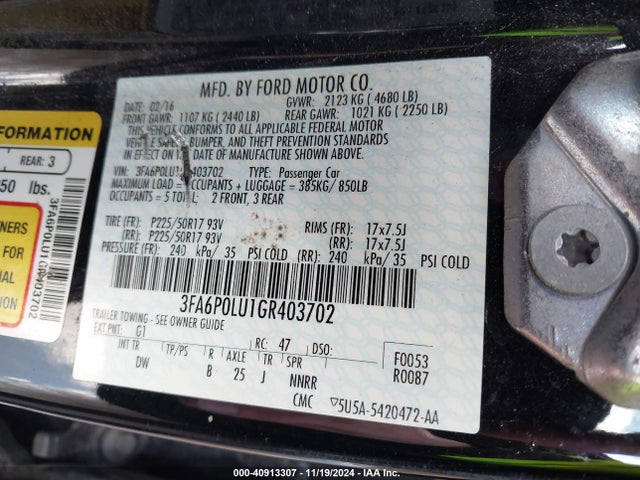 Ford Fusion Hybrid Se 2016 3FA6P0LU1GR403702 Image 9