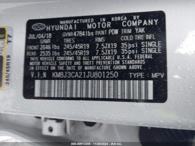 KM8J3CA21JU801250 Hyundai Tucson Value