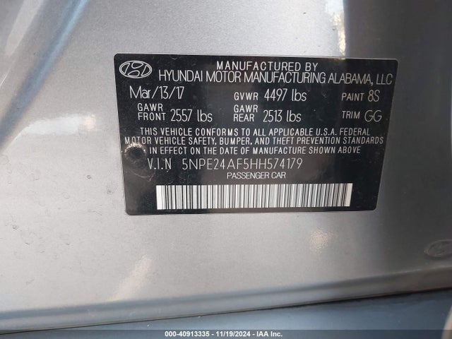 Hyundai SONATA SE 2017 5NPE24AF5HH574179 Image 9
