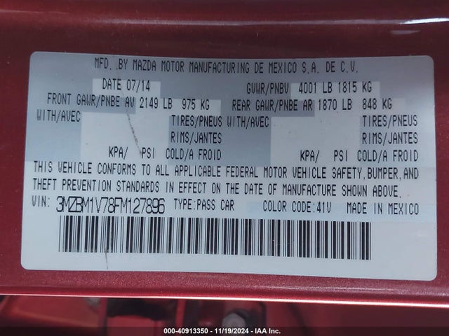 Mazda MAZDA3 2015 3MZBM1V78FM127896 Image 9