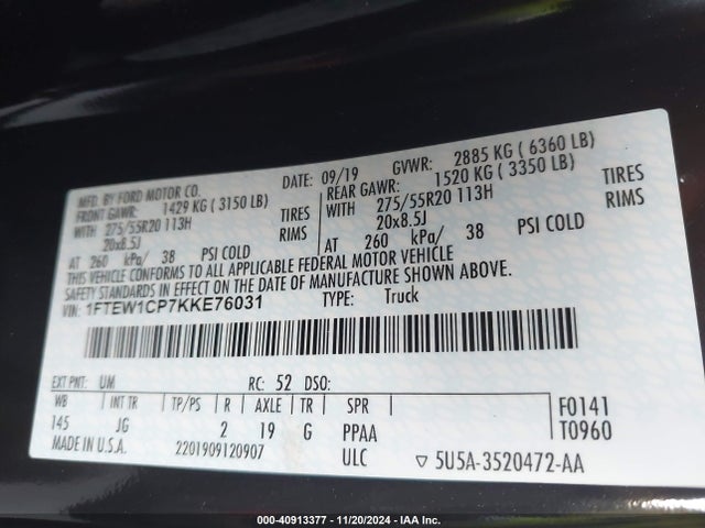 1FTEW1CP7KKE76031 Ford F-150 Xl