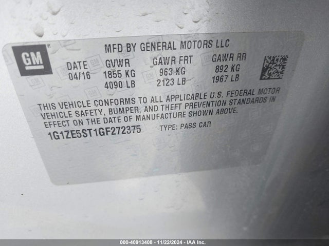 Chevrolet MALIBU 1LT 2016 1G1ZE5ST1GF272375 Image 9