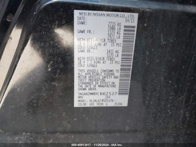 5N1AR2MM8FC662527 Nissan Pathfinder Sl