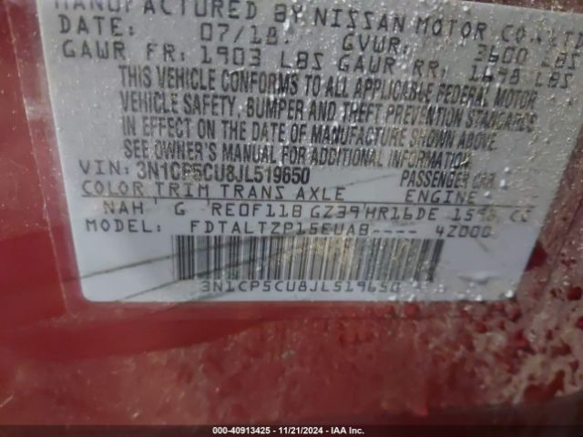 3N1CP5CU8JL519650 Nissan KICKS SR