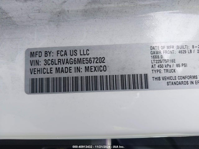 3C6LRVAG6ME567202 RAM Promaster 1500 Low Roof 136 Wb