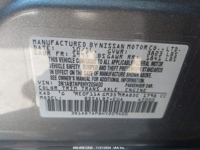 3N1AB7AP8HY209400 Nissan Sentra S/sl/sr/sv