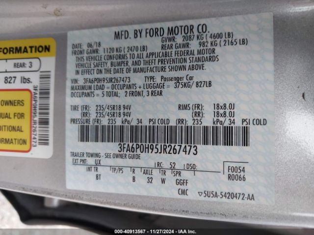 3FA6P0H95JR267473 Ford FUSION SE