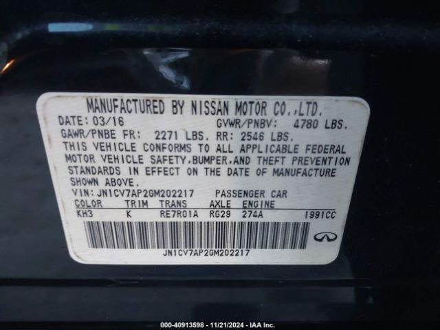 JN1CV7AP2GM202217 Infiniti Q50 2.0t Premium
