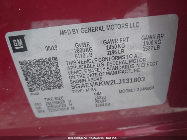 5GAEVAKW2LJ131803 Buick Enclave Awd Essence