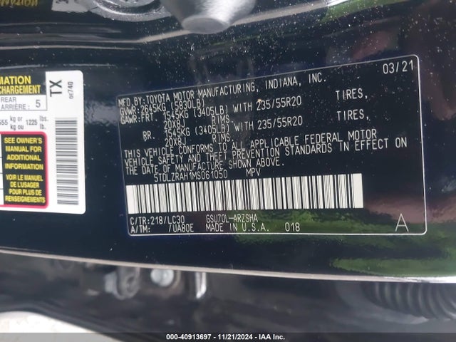 Toyota Highlander Xse 2021 5TDLZRAH1MS061050 Image 9