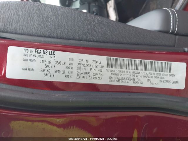 1C4SDJGJ0JC486438 Dodge Durango Srt Awd