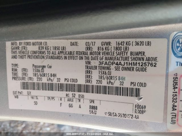 3FADP4AJ1HM125762 Ford FIESTA S