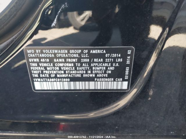 1VWAT7A38FC012690 Volkswagen Passat 1.8t Wolfsburg Edition