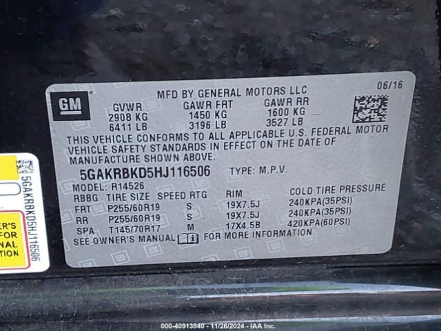 5GAKRBKD5HJ116506 Buick Enclave Leather