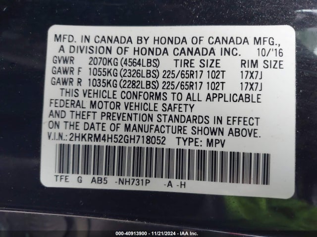 Honda CR-V EX 2016 2HKRM4H52GH718052 Image 9