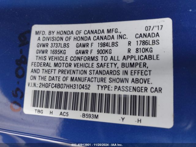2HGFC4B07HH310452 Honda Civic Lx-p
