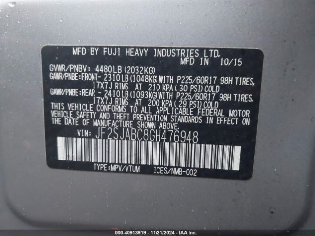JF2SJABC8GH476948 Subaru Forester 2.5i