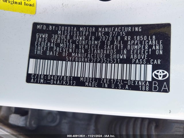 Toyota Corolla Le Plus 2015 5YFBURHE2FP352531 Image 9