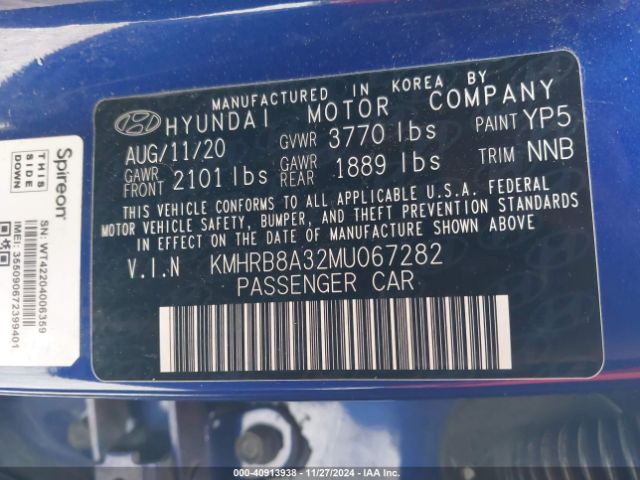 KMHRB8A32MU067282 Hyundai Venue Se