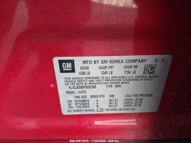 Buick Encore Convenience 2015 KL4CJBSB0FB262385 Image 9