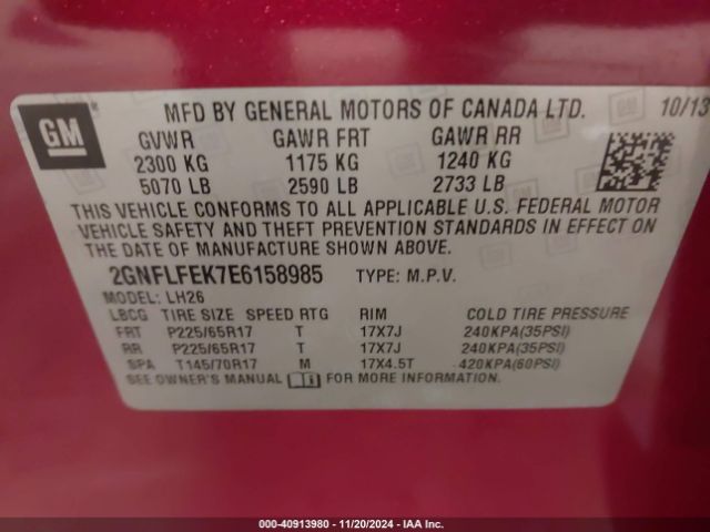 2GNFLFEK7E6158985 Chevrolet EQUINOX 1LT