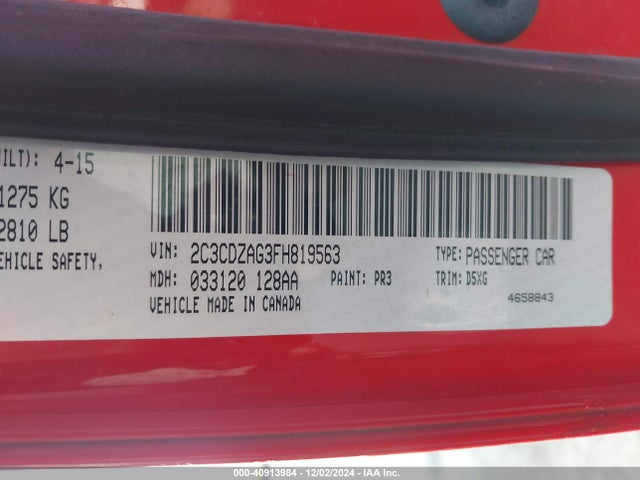 Dodge Challenger Sxt 2015 2C3CDZAG3FH819563 Image 9