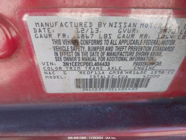 Nissan Versa Note S (sr)/s Plus/sv 2014 3N1CE2CP0EL404433 Image 9