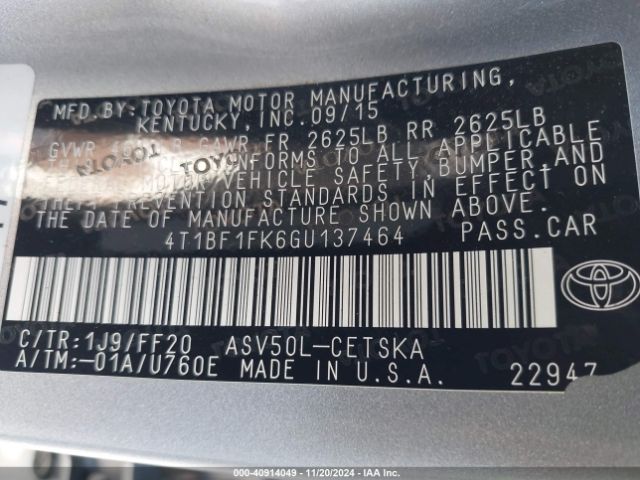 4T1BF1FK6GU137464 Toyota CAMRY SE