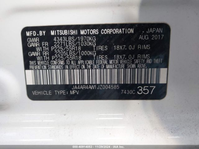 JA4AR4AW1JZ004585 Mitsubishi Outlander Sport 2.4 Sel