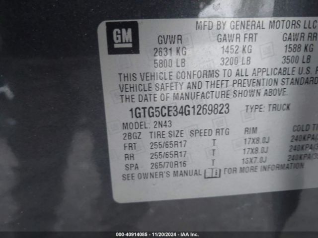 1GTG5CE34G1269823 GMC CANYON SLE