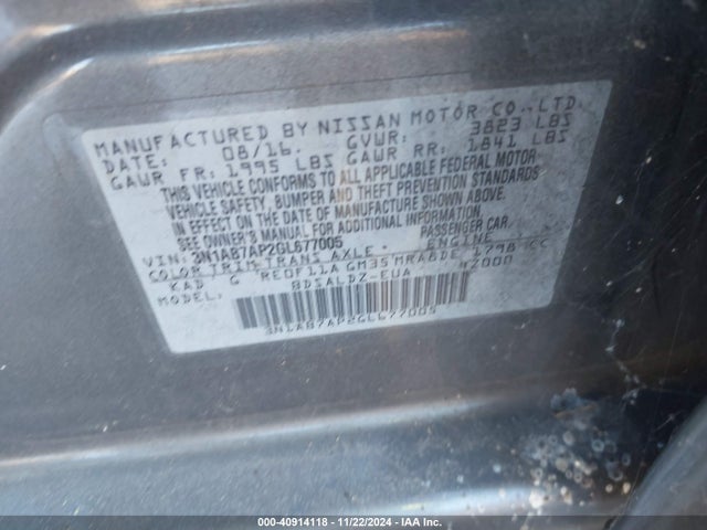 Nissan SENTRA SV 2016 3N1AB7AP2GL677005 Image 9