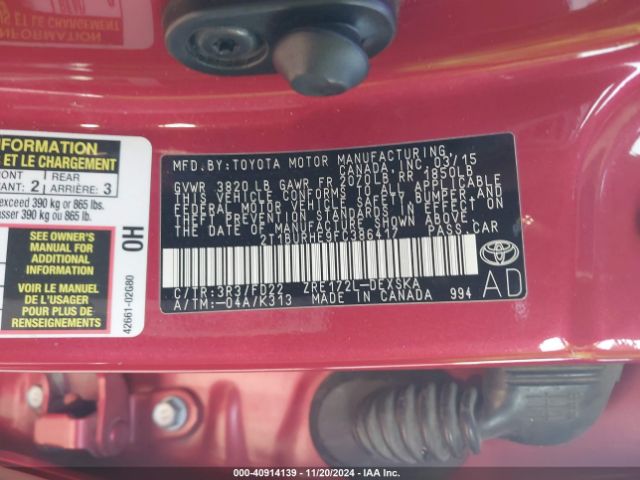 2T1BURHE9FC386417 Toyota Corolla S Plus
