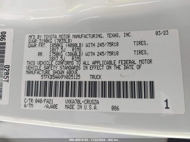 Toyota Tundra Sr 2023 5TFKB5AAXPX025125 Image 9