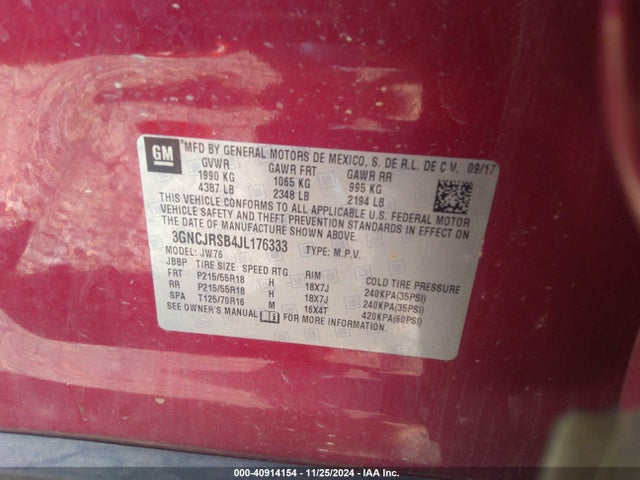 3GNCJRSB4JL176333 Chevrolet Trax Premier