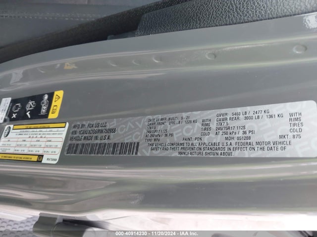 1C4HJXDG6MW750988 Jeep Wrangler Unlimited Sport S 4x4