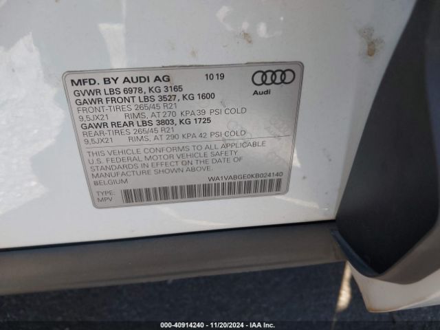 WA1VABGE0KB024140 Audi E-tron Premium Plus