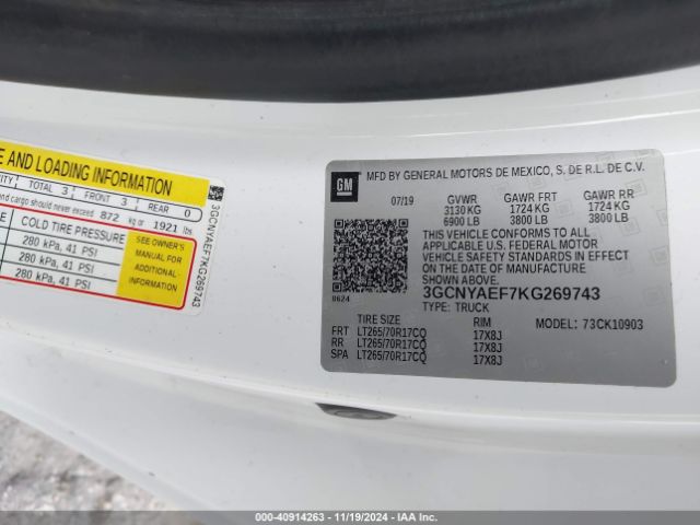 3GCNYAEF7KG269743 Chevrolet Silverado 1500 Work Truck