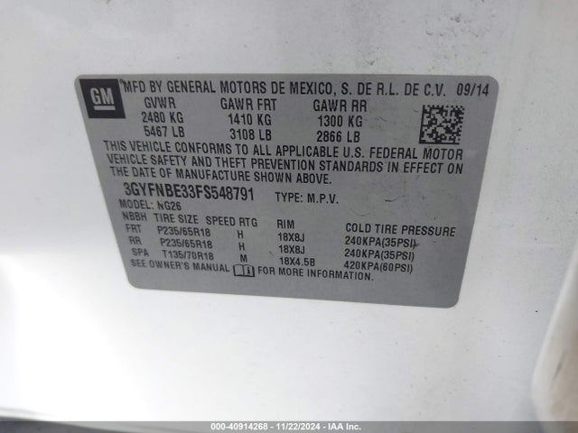 2015 CADILLAC SRX 3GYFNBE33FS548791 Photo 8
