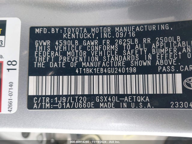 4T1BK1EB4GU240198 Toyota Avalon Touring