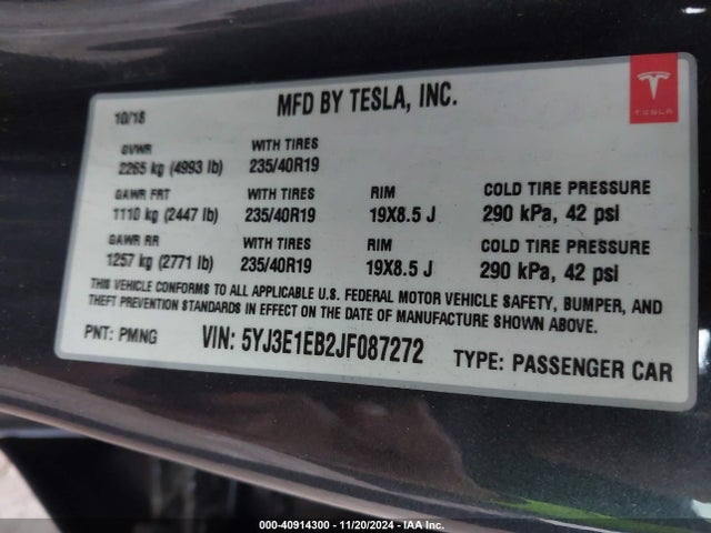 2018 TESLA MODEL 3 5YJ3E1EB2JF087272 Photo 8