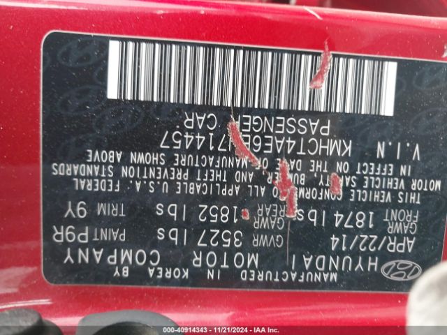 KMHCT4AE6EU714457 Hyundai ACCENT GLS