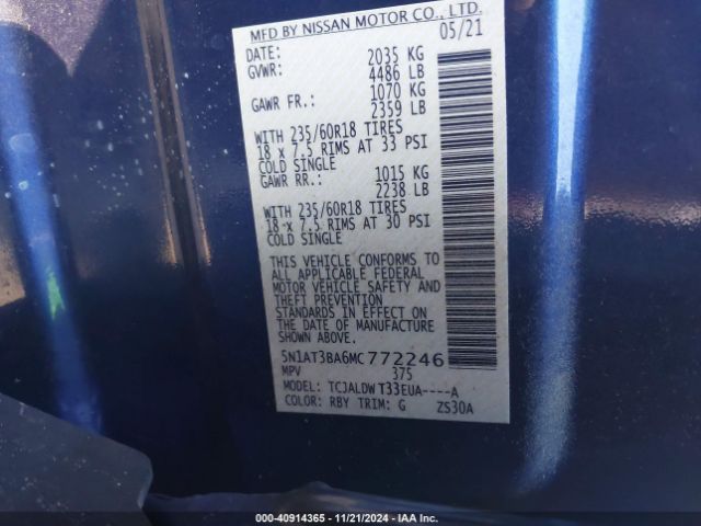 5N1AT3BA6MC772246 Nissan Rogue Sv Fwd