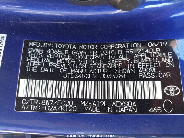 Toyota COROLLA SE 2020 JTDS4RCE9LJ033781 Image 9
