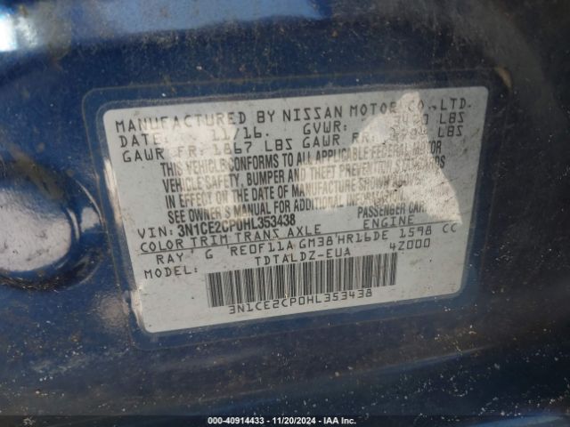 3N1CE2CP0HL353438 Nissan Versa Note Sv