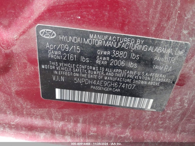 Hyundai ELANTRA SE 2016 5NPDH4AE9GH674107 Image 9