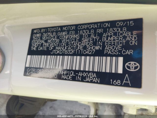 JTDKDTB32F1110427 Toyota Prius C One