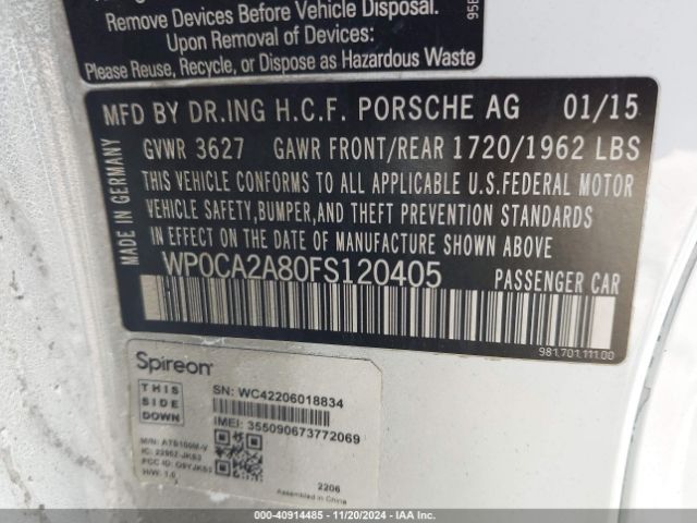 WP0CA2A80FS120405 Porsche Boxster
