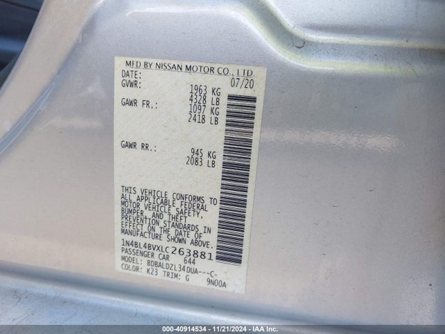 Nissan Altima S Fwd 2020 1N4BL4BVXLC263881 Image 9