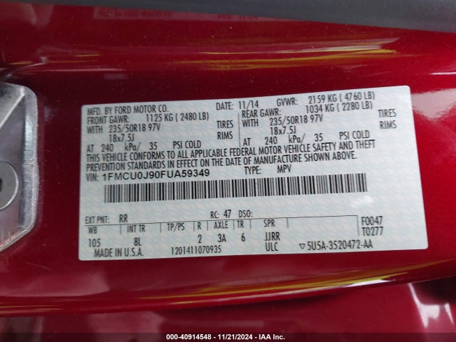 Ford Escape Titanium 2015 1FMCU0J90FUA59349 Image 9